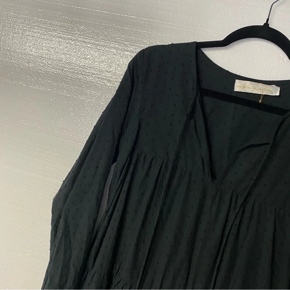 NATALIE MARTIN BLACK Small COTTON LONG SLEEVE TIERED MAXI DRESS Tassel V Neck - Picture 3 of 11